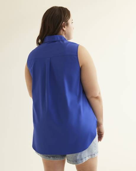 Blue Buttoned-Down Sleeveless Tunic Shirt
