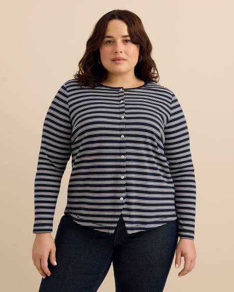 Haut ray&eacute; &agrave; manches longues, col rond