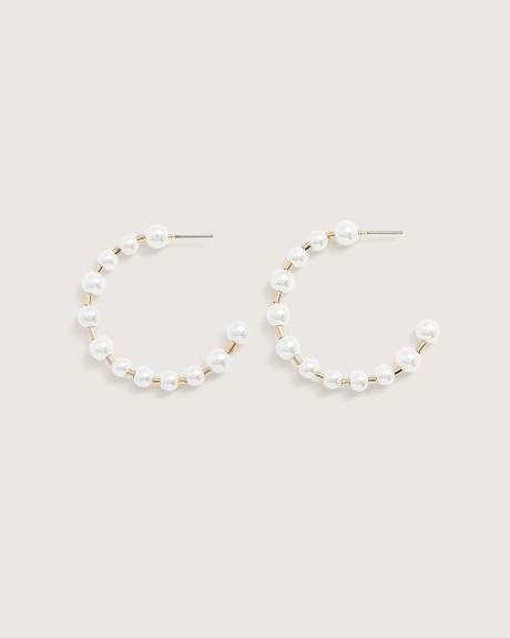 Golden Medium Hoop Pearl Earrings - Addition Elle