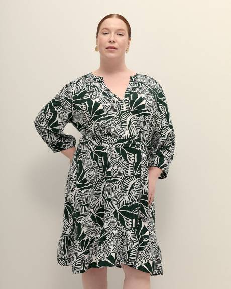 Robe à col fendu et manches 3/4, tissu responsable