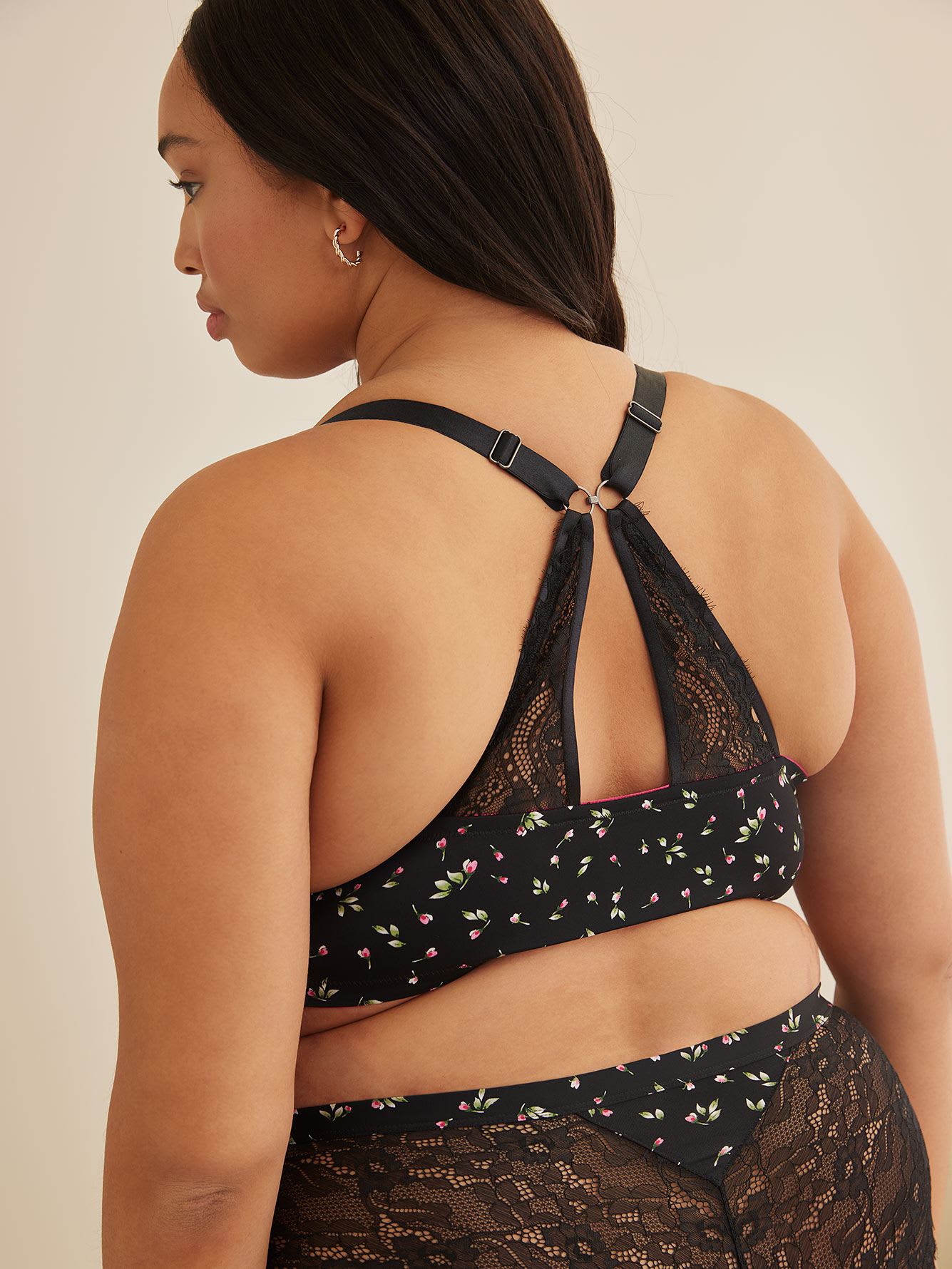Printed Microfibre Front-Closure Plunge Bra with Lace Back - Déesse  Collection