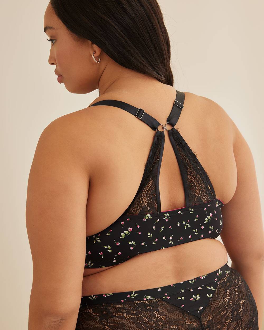 Printed Microfibre Front-Closure Plunge Bra with Lace Back - Déesse  Collection