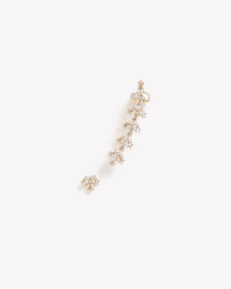 Bague et boucle d'oreille en tige de feuilles avec strass