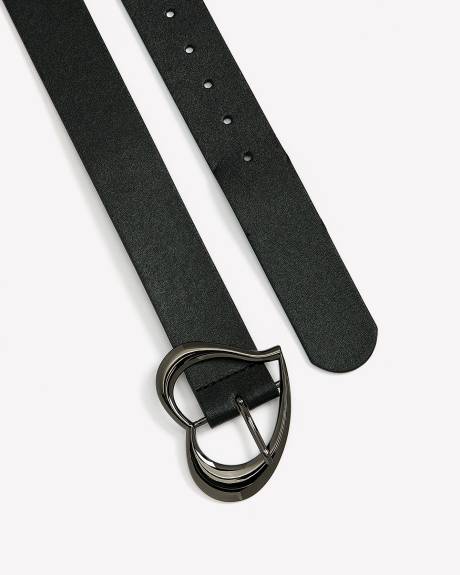Black Faux-Leather Belt with Heart-Shaped Buckle