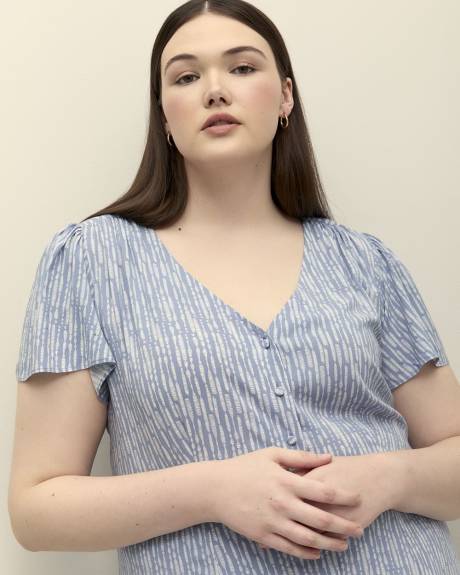 Robe imprimée à manches à volants et encolure en V, tissu responsable