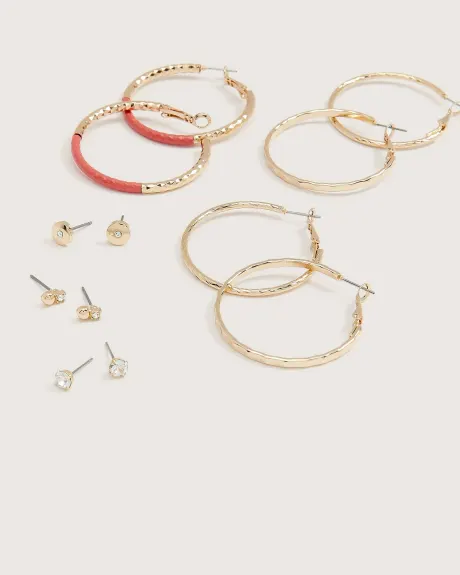 Assorted Gold Studs and Hoop Earrings, Set of 6