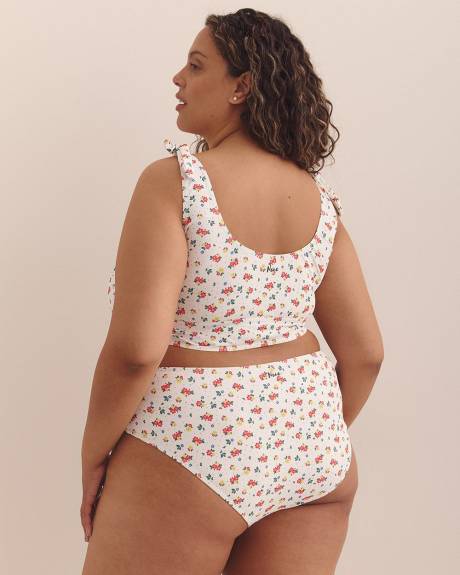 Haut de maillot fleuri blanc Laurence de style camisole avec boucles - Nana The Brand