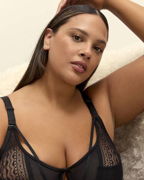 Soutien-gorge balconnet noir avec dentelle, maille et satin, avec armatures - Déesse Collection