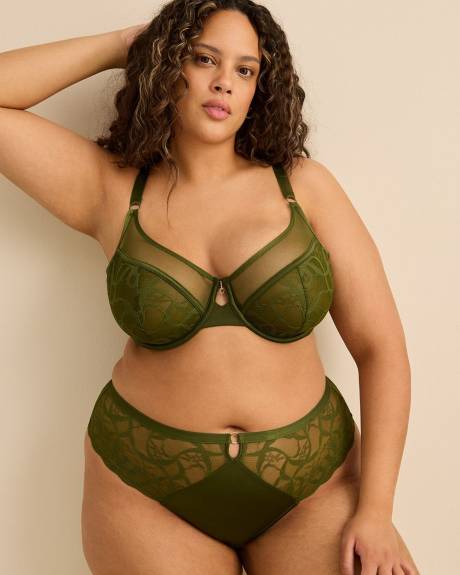 Culotte cheeky en dentelle verte avec devant en microfibre - D&eacute;esse Collection