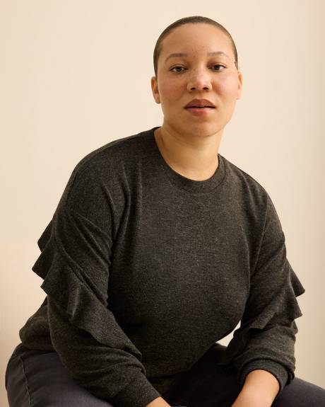 Haut &agrave; col rond et manches longues avec volants - Addition Elle