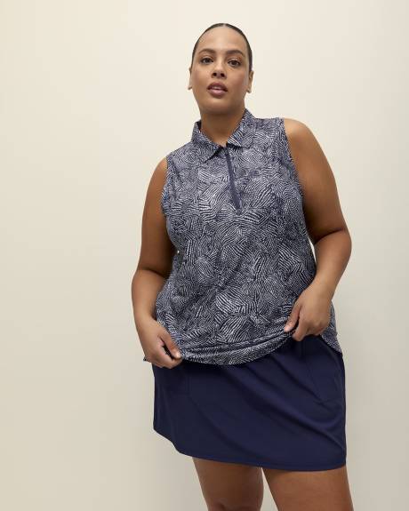 Printed Sleeveless Zip Polo Top - Active Zone