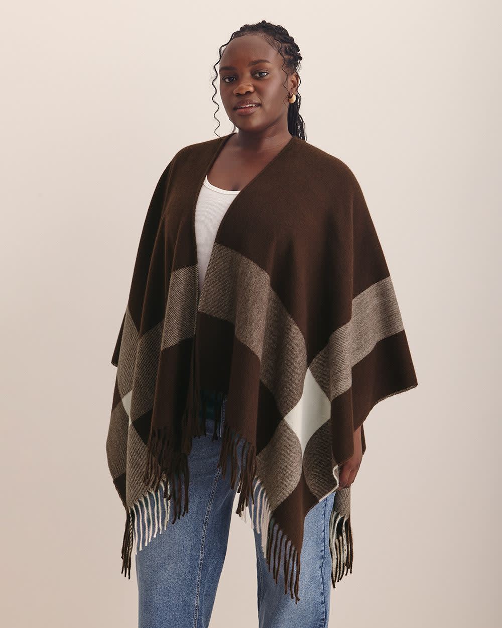 Cape with Placement Plaid and Fringes
