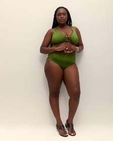 Culotte de maillot vert à taille haute en V