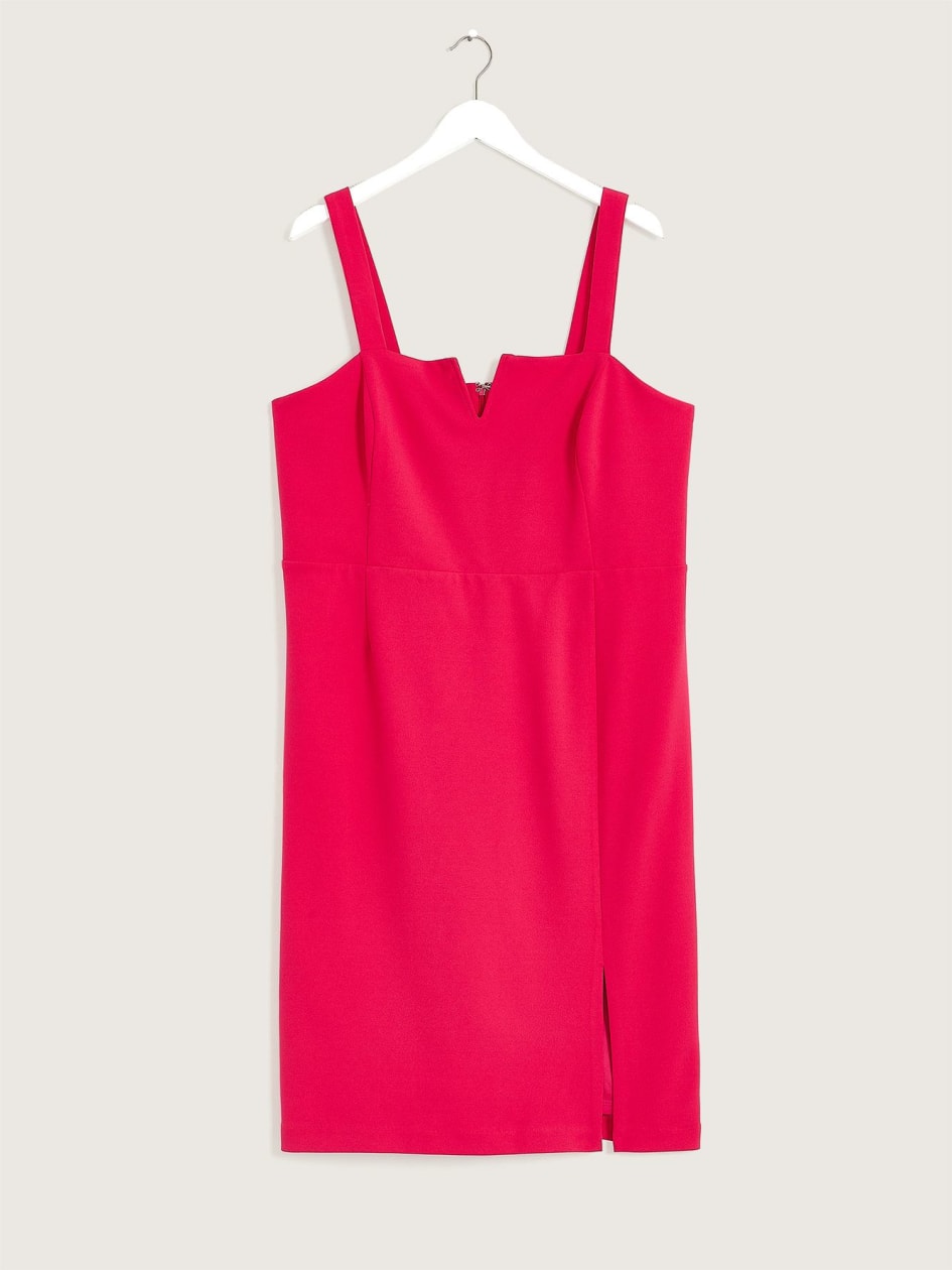Fuchsia Fitted Dress with V-Notch Neckline - Addition Elle