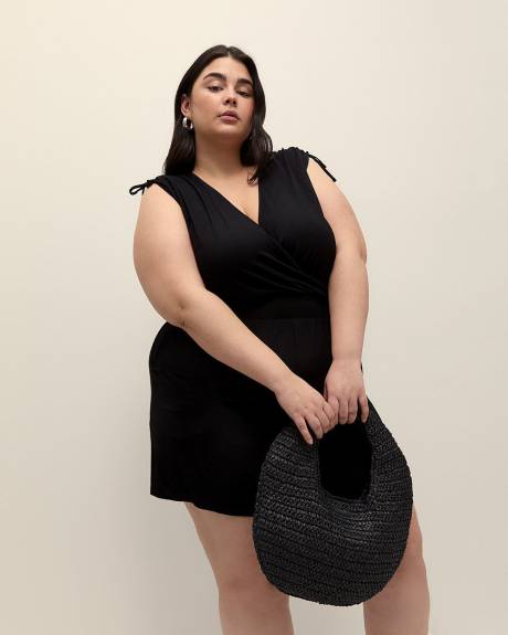 Sleeveless V-Neck Romper with Shoulder Ties