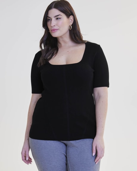 Elbow-Sleeve Sweater with Square Neckline - Addition Elle