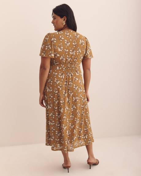 Robe à encolure en V avec manches courtes à volants - Addition Elle