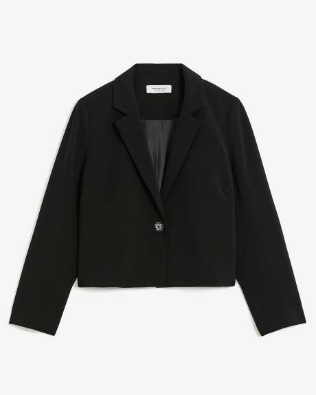 Black Blazer with Jewel Button - Addition Elle
