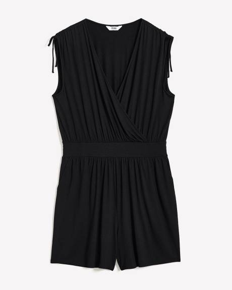 Sleeveless V-Neck Romper with Shoulder Ties
