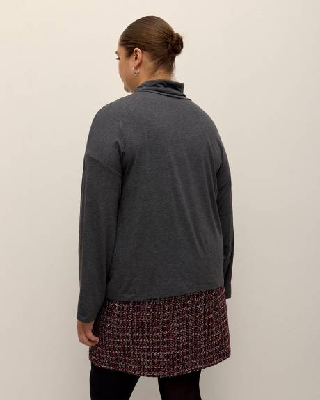 Grey Long-Sleeve Turtleneck Knit Top