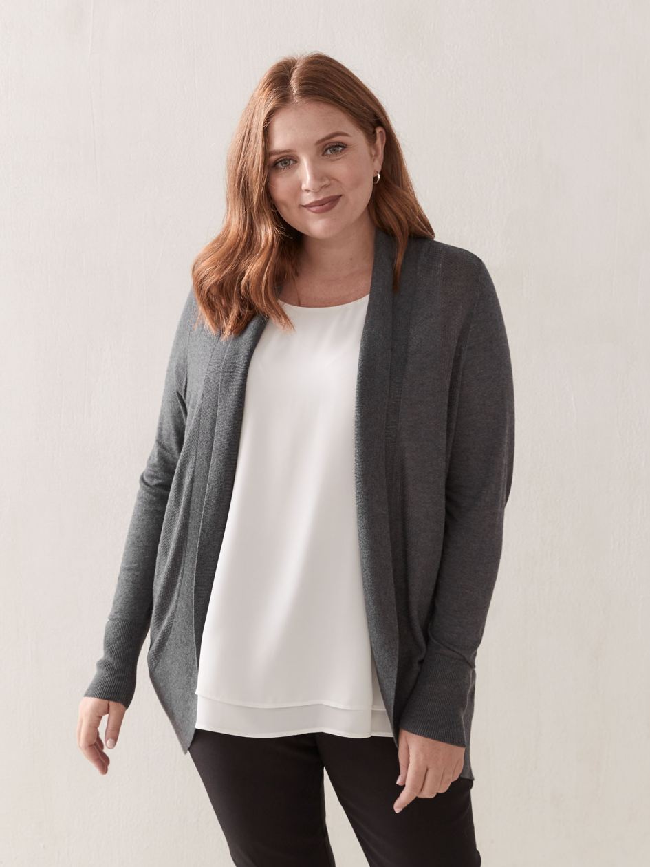 Open Knitted Cardigan with Shawl Collar - Addition Elle