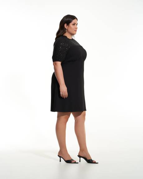 Black Dress with Sequin Mesh Sleeves - Addition Elle