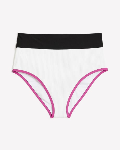 White Ribbed Colourblock High-Waisted Swim Brief - Active Zone