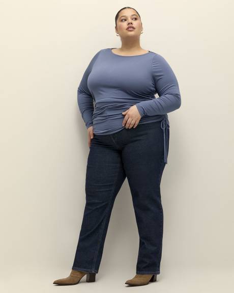 Boat-Neck Knit Top with Side Drawstrings