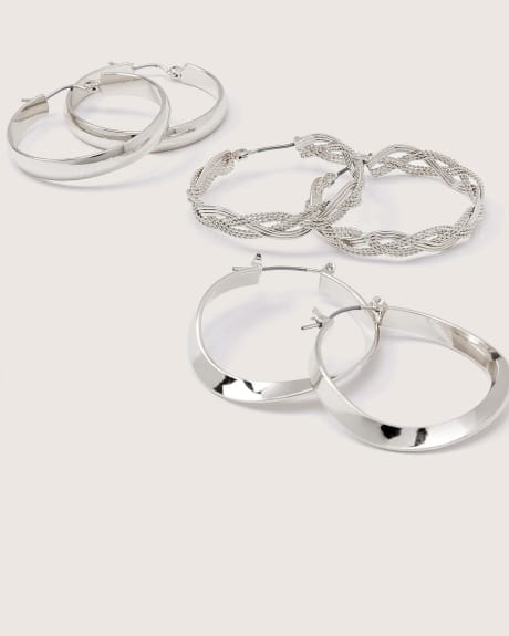 Assorted Medium Hoop Earrings, Set of 3