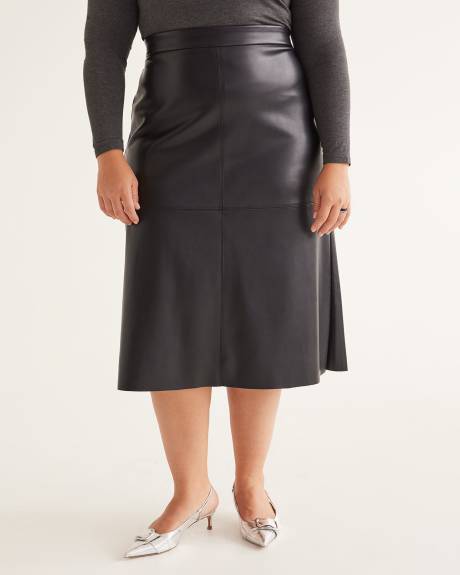 Black Faux Leather Midi Skirt
