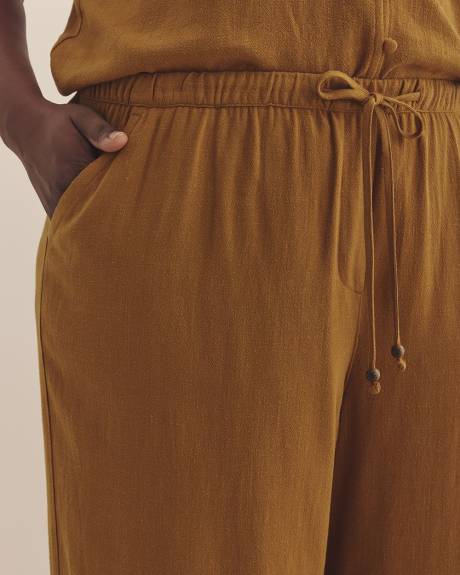 Linen-Blend Wide-Leg Crop Pant with Drawstring at Waistband