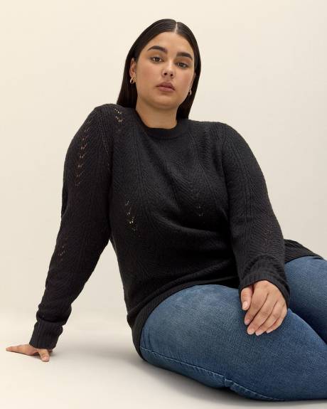Long-Sleeve Sweater with Back Opening and Satin Bow