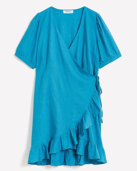 Ruffled Edge Wrap Dress, Linen Blend - Addition Elle