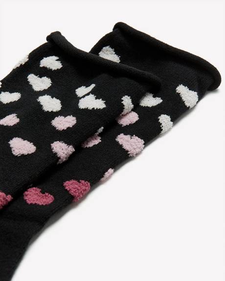 Crew Socks with Ombre Hearts Print and Rolled Edge