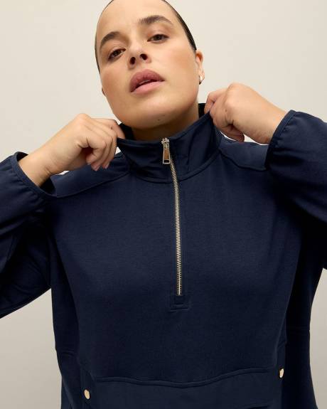 Sweatshirt en tricot français bleu marine avec demi-zip - Active Zone