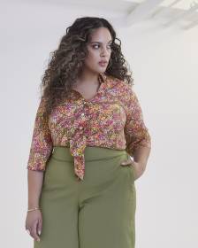 Printed Tie Front Blouse - Addition Elle