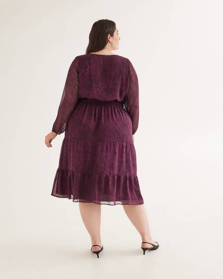 Floral Long-Sleeve Tiered Midi Dress