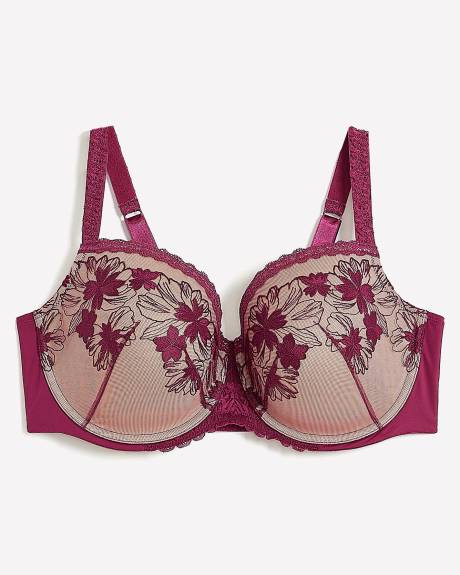 Mesh Underwire Balconette Bra with Lace Trim - Déesse Collection