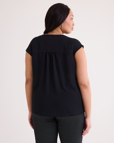 Mao-Collar Blouse with Topstitch Details