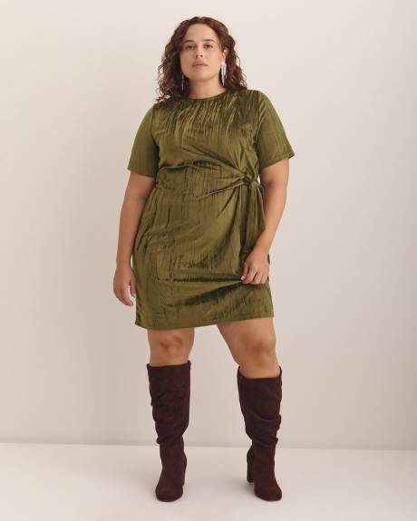Velvet T-Shirt Dress with Side Knot