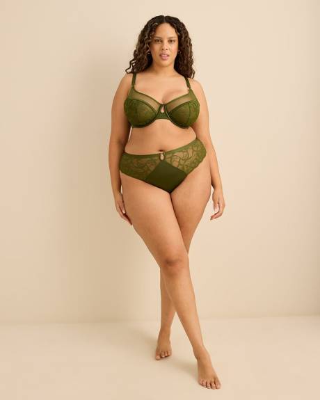 Culotte cheeky en dentelle verte avec devant en microfibre - D&eacute;esse Collection