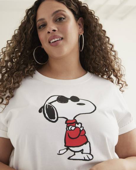 Cotton Blend Tee with Snoopy Print