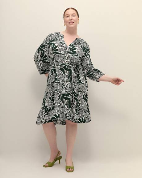 Robe à col fendu et manches 3/4, tissu responsable
