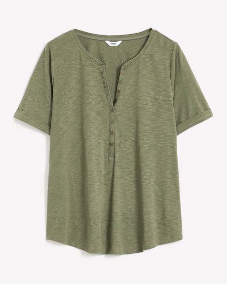 Short-Sleeve Henley Knit Top