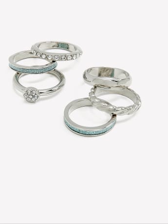 Assorted Rings with Blue Paper Glitter, Set of 6