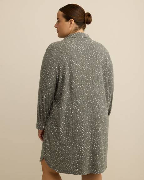 Grey Snoopy Long-Sleeve Buttoned-Down Sleepshirt - ti Voglio