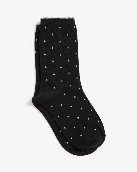 Chaussettes noires à pois métallisés et rebords festonnés Chaussettes noires à pois métallisés et rebords festonnés