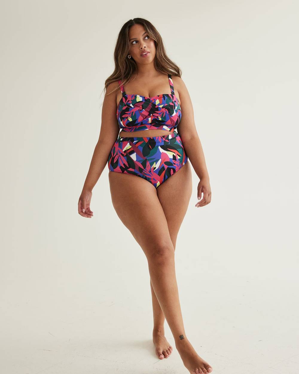 Culotte de maillot tropicale taille haute r&eacute;versible