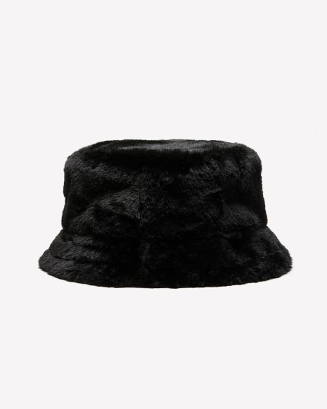 Black Faux-Fur Reversible Bucket Hat