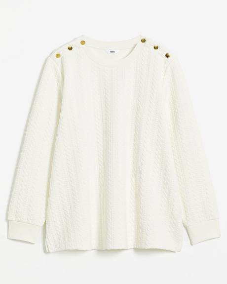 Crewneck Sweatshirt with Buttons at Shoulders